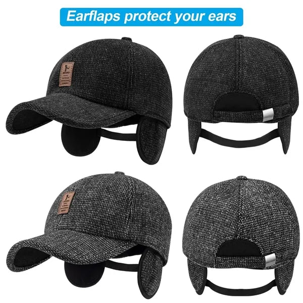 Winter Baseball Cap for Men Outdoor Warm Dad Hat Earflaps