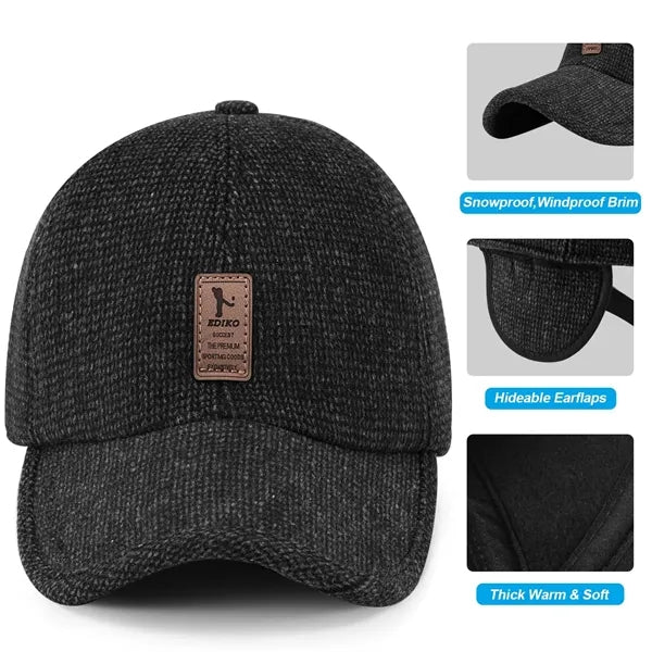 Winter Baseball Cap for Men Outdoor Warm Dad Hat Earflaps