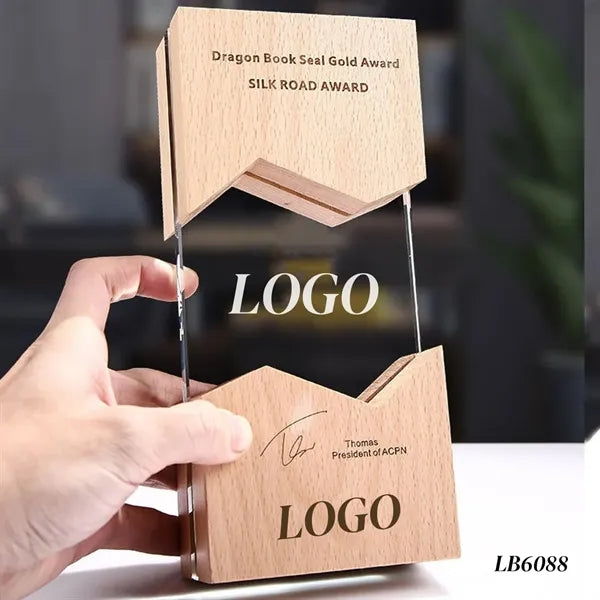 Wooden Crystal Throphy Award Engraved