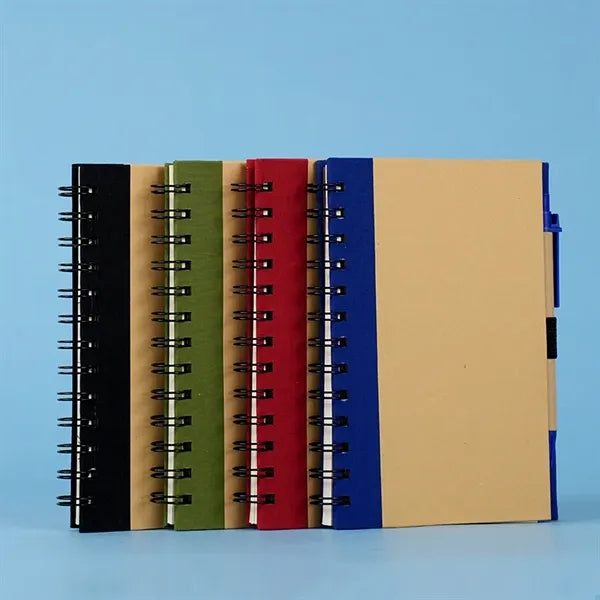 Hard Kraft Cover Spiral Lined Journal Notebook with Pen