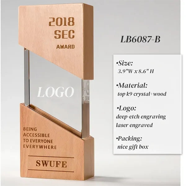 Wooden Plaque Award Crystal Throphy Personalized