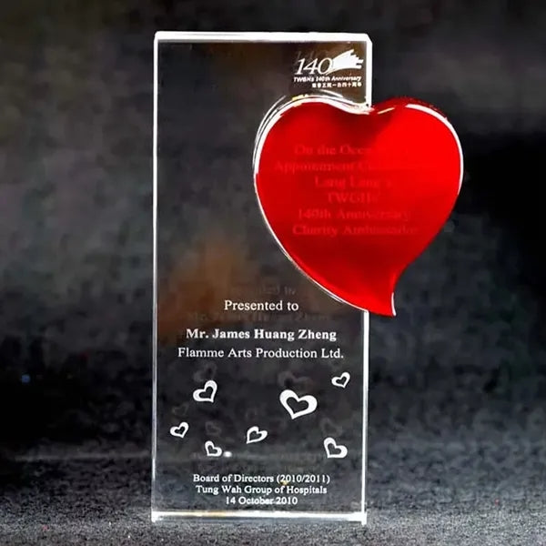 Red Heart Rectangle Crystal Award