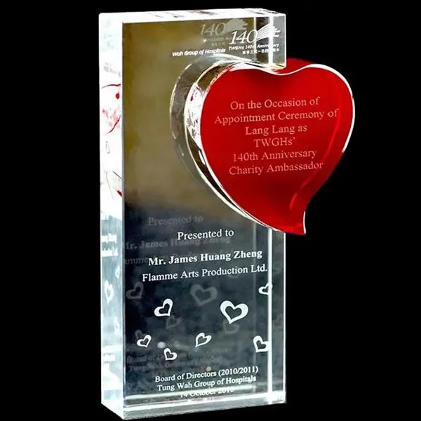 Red Heart Rectangle Crystal Award