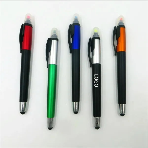 Stylus Touchscreen Ballpoint Pen with Highlighter Marker