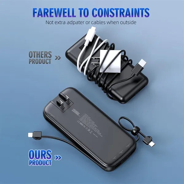 Portable Charger Mega 20000mAh With Cables AC Wall Plug