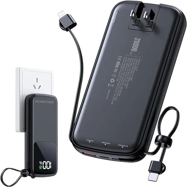 Portable Charger Mega 20000mAh With Cables AC Wall Plug