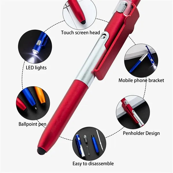 4-in-1 Ballpoint Pen with Stylus,Phone Holder,and LED Light