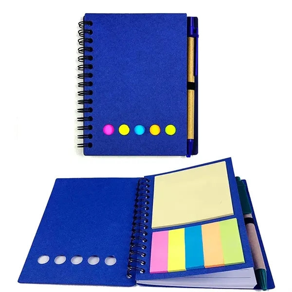 Notebook with 5 Color Sticky Notes and Ballpoint Pen