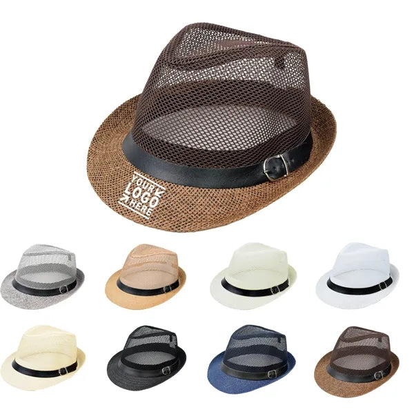Jazz Straw Fedoras Summer Trilby Vintage Mesh Panama Sun Hat