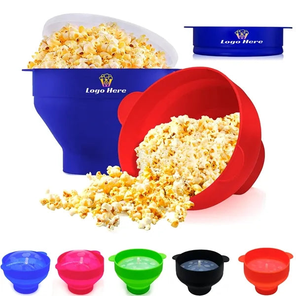 Collapsible Microwave Silicone Popcorn Bowl With Lid