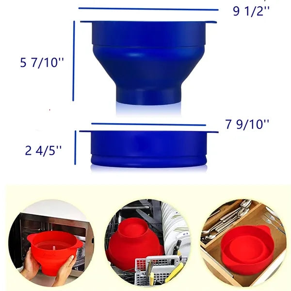 Collapsible Microwave Silicone Popcorn Bowl With Lid
