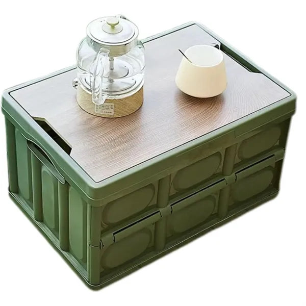 Outdoor Camping Box With Foldable Wooden Lid