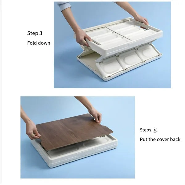Outdoor Camping Box With Foldable Wooden Lid