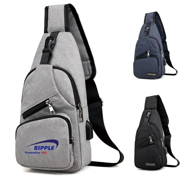 Waterproof Sling Backpack Bag with USB Charging Port