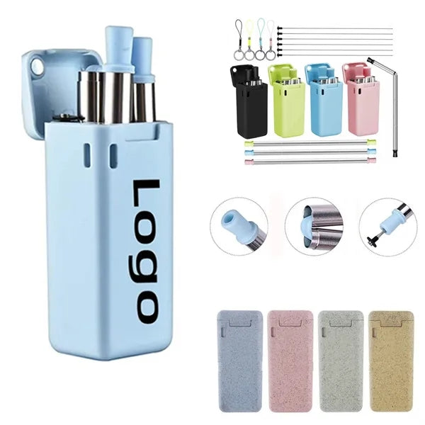 Wheat Case With Collapsible Stainless Steel Straw Set