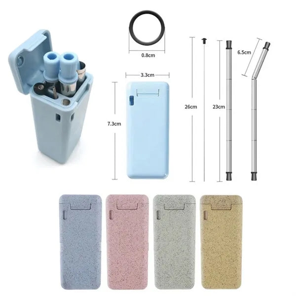 Wheat Case With Collapsible Stainless Steel Straw Set