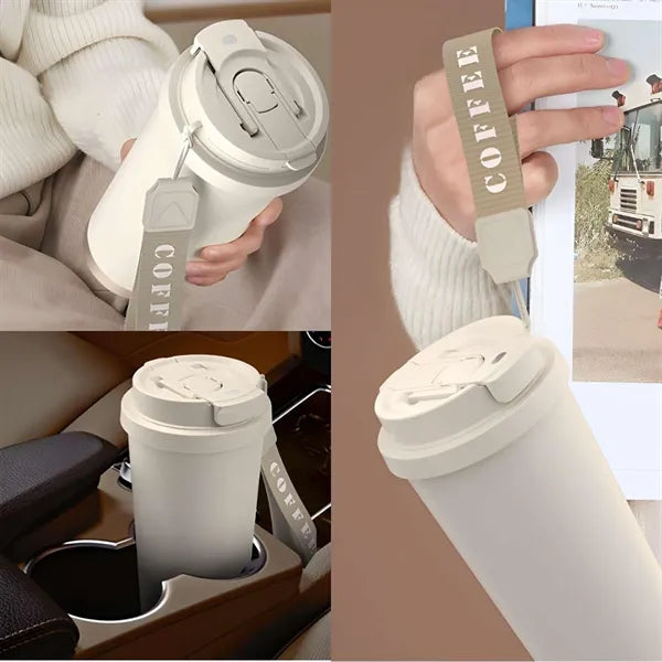 18 Oz Insulated Coffee Mug With Straw And Lid