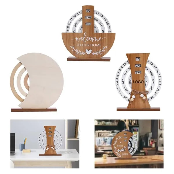 Creative Manual Rotating Wooden Calendar Daily Date