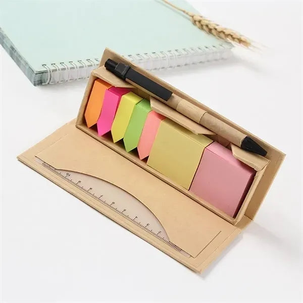 Sticky Note Set with Pen and Ruler and Ecological Case