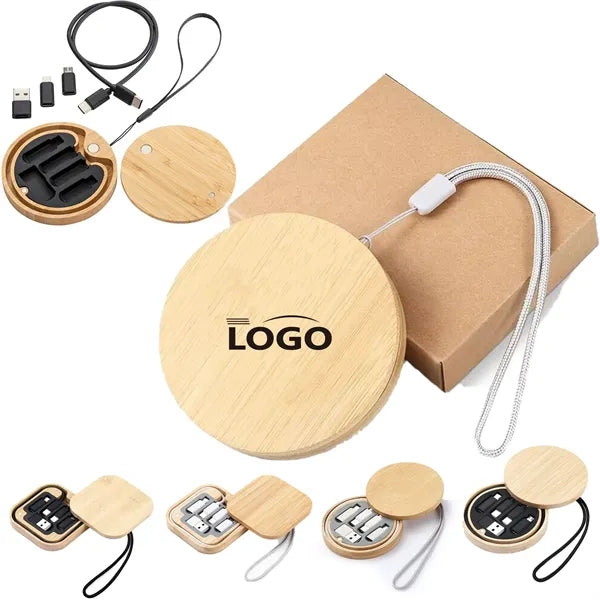 Bamboo Storage Box with Fast Charging Cable Kit