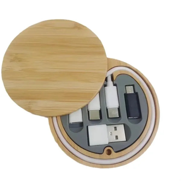 Bamboo Storage Box with Fast Charging Cable Kit