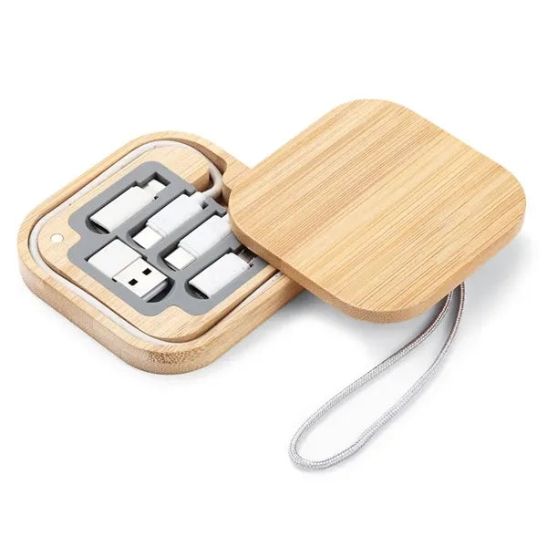 Bamboo Storage Box with Fast Charging Cable Kit