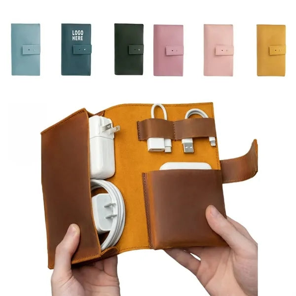 PU Leather Power Plug Cable Mouse Storage Bag