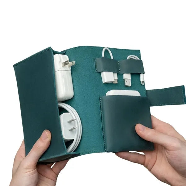 PU Leather Power Plug Cable Mouse Storage Bag
