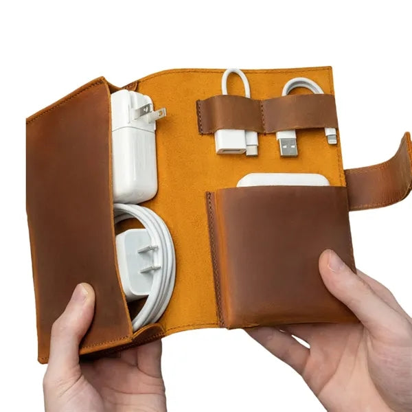 PU Leather Power Plug Cable Mouse Storage Bag