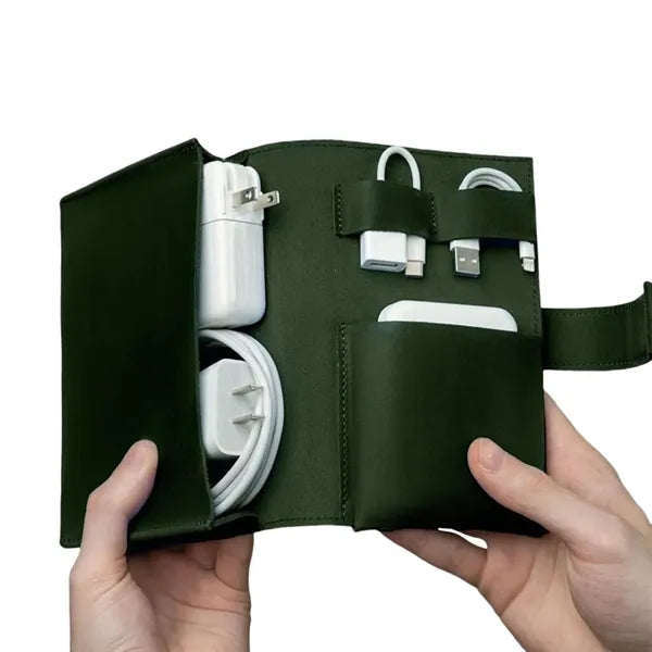 PU Leather Power Plug Cable Mouse Storage Bag