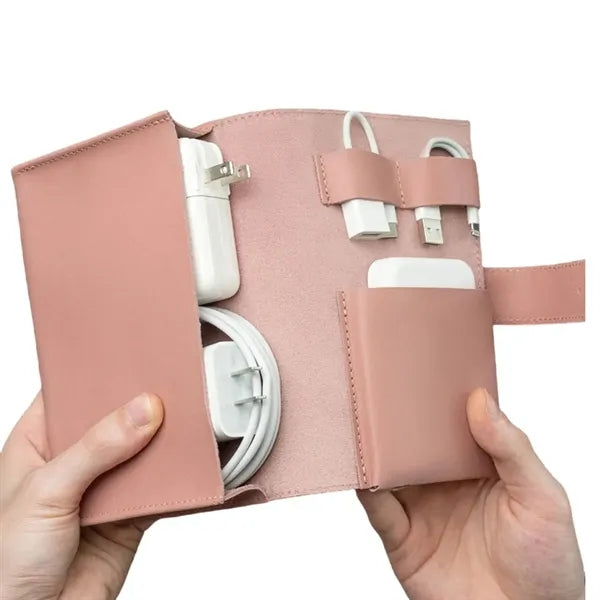PU Leather Power Plug Cable Mouse Storage Bag