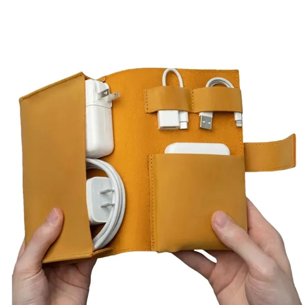 PU Leather Power Plug Cable Mouse Storage Bag