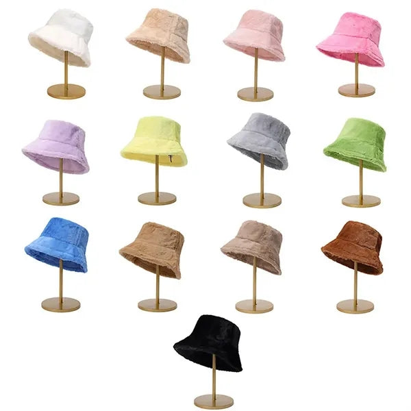 Winter Faux Rabbit Wool Fluffy Plush Bucket Hat