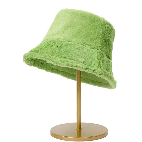Winter Faux Rabbit Wool Fluffy Plush Bucket Hat