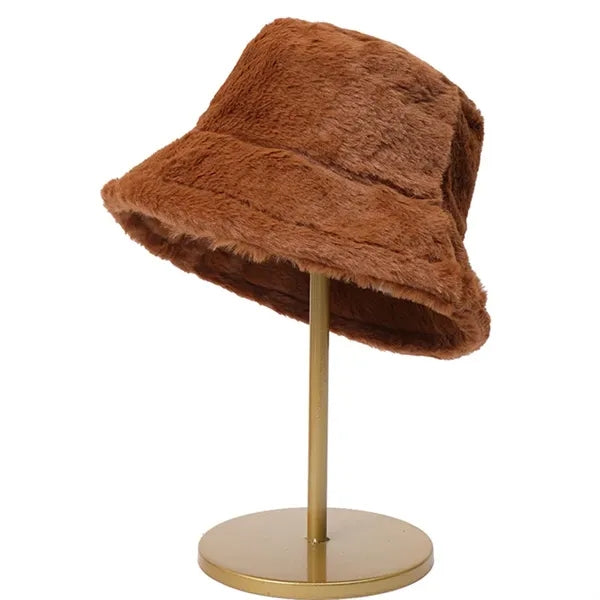 Winter Faux Rabbit Wool Fluffy Plush Bucket Hat