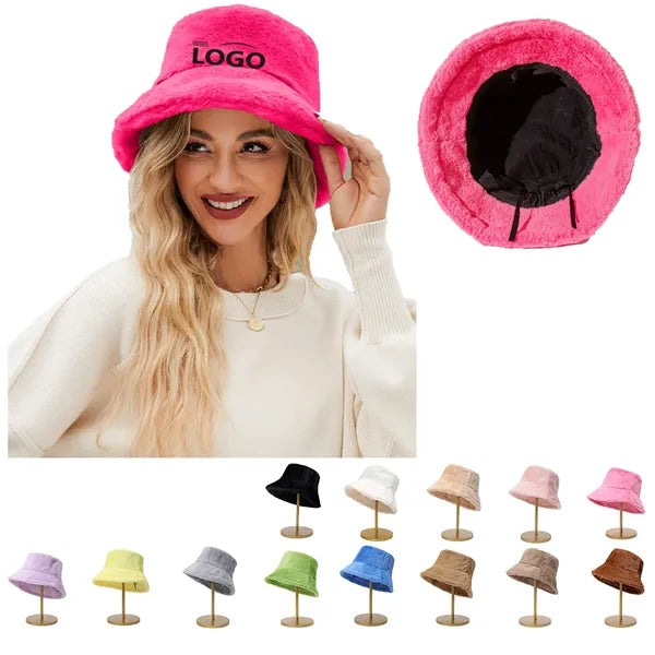 Winter Faux Rabbit Wool Fluffy Plush Bucket Hat