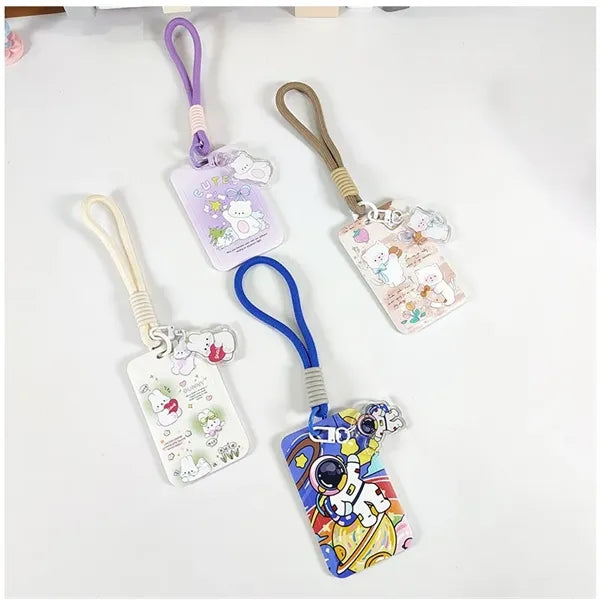 Cartoon Lanyard with ID Badge Holder Acrylic Charms Keychain