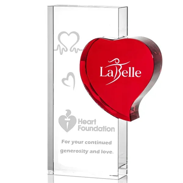 Red Heart Rectangle Crystal Award