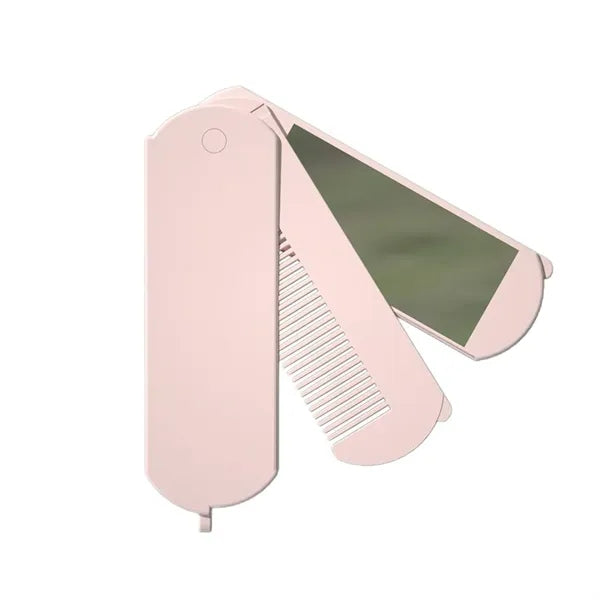 Portable Foldable Hairbrush with Makeup Mirror