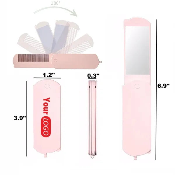 Portable Foldable Hairbrush with Makeup Mirror