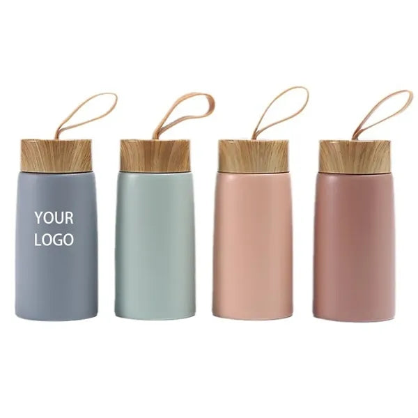 9.5 oz Wood Grain Thermal Cup with Rubber Rope