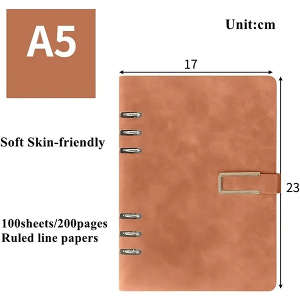 PU Leather Loose-leaf Notebook with Magnetic Buckle A5