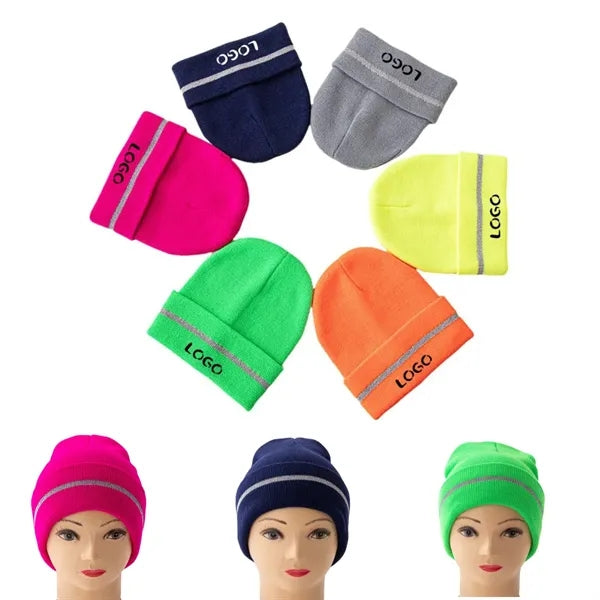Beanie with stripe of reflective