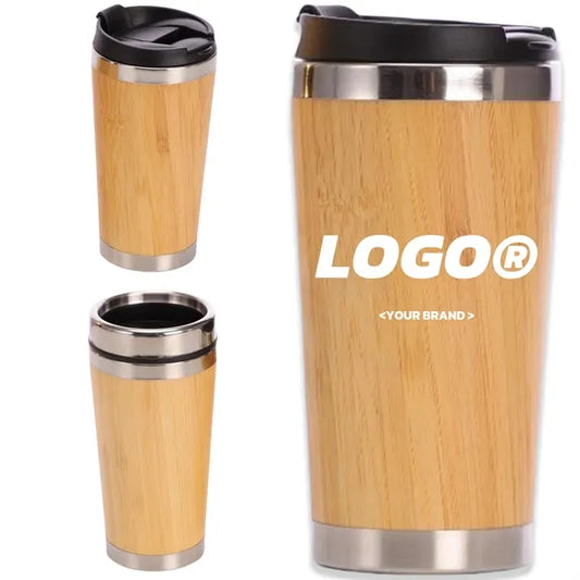 15oz Drinking Cup Spill Proof Lid Stainless Steel Bamboo