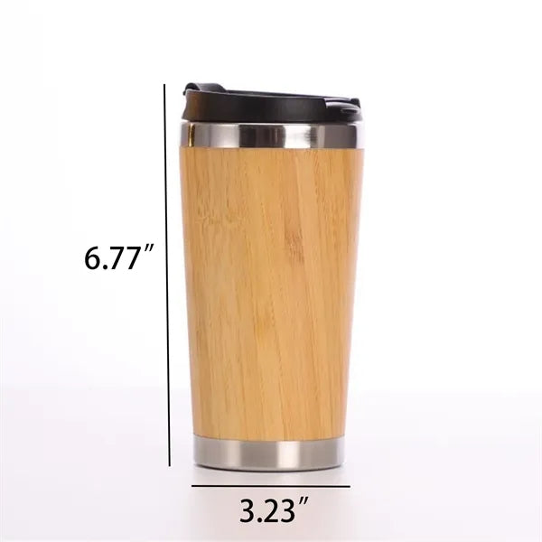 15oz Drinking Cup Spill Proof Lid Stainless Steel Bamboo