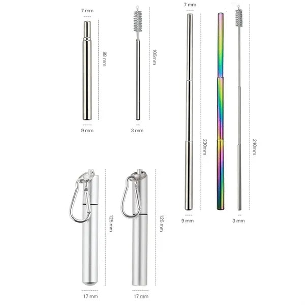 Stainless Steel Collapsible Straw With Brush And Case