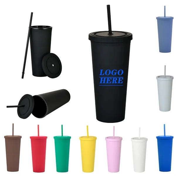 24oz Double Layer Bottle With Lid And Straw