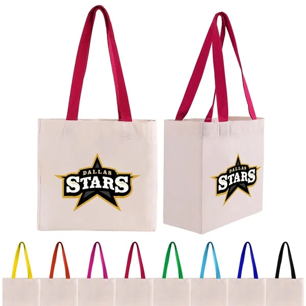 Cotton Colored Handle Tote w/Gusset