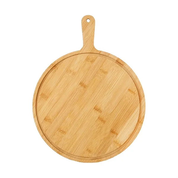 8'' Round Bamboo Pizza Tray With Handle