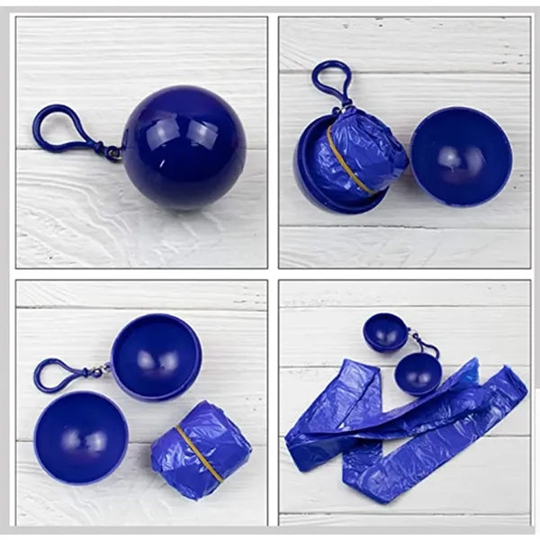 Compact Disposable Hood Raincoat Keychain Ball